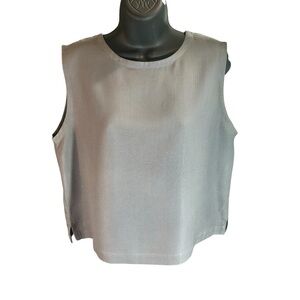 Eileen Fisher Silk Crepe Gray Round Neck Sleeveless Tank